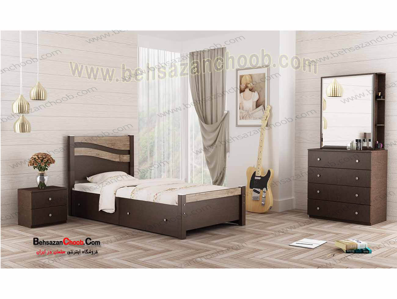 تخت تک نفره چوبی موج T 2026
